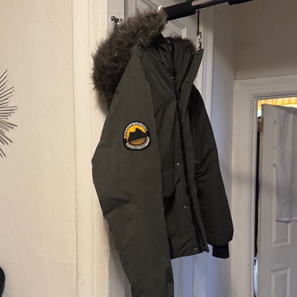 Superdry Green Parka Jacket with Fur Hood